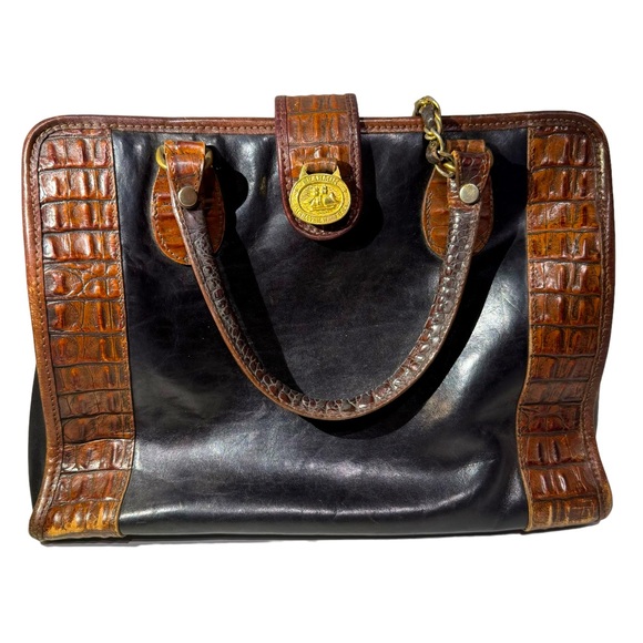 BRAHMIN Satchel Brown Black Crocodile Vintage EUC - Picture 1 of 9